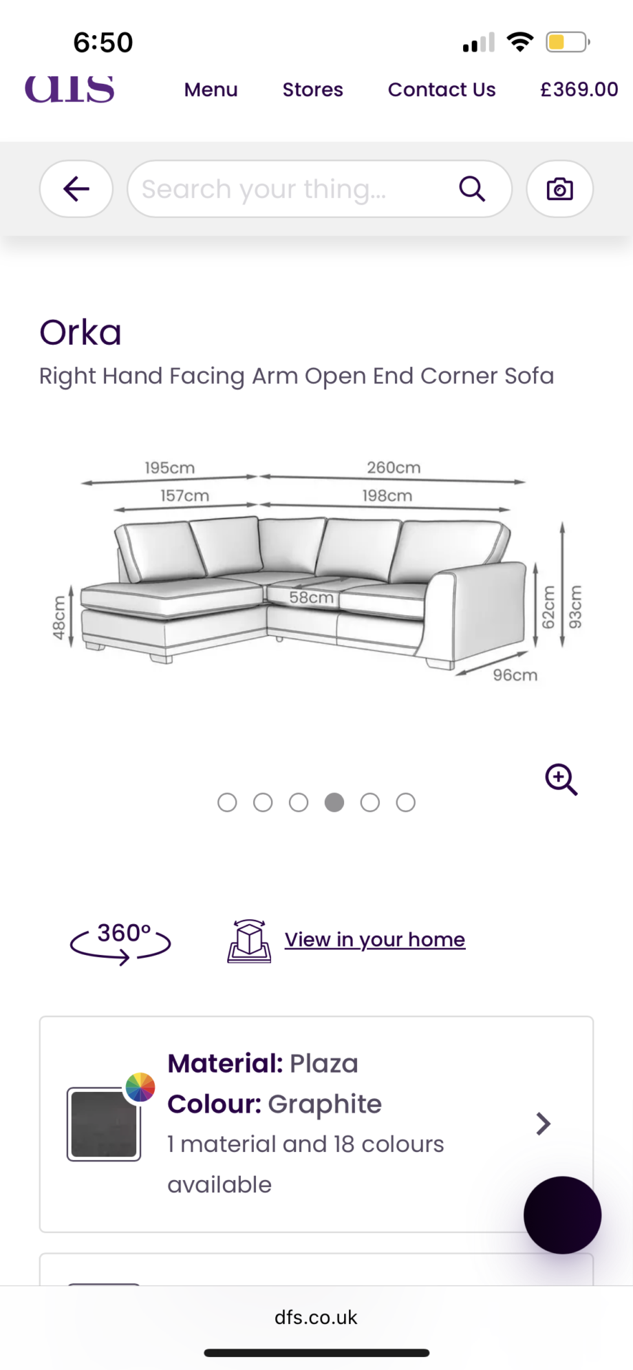 DFS grey Orka corner sofa