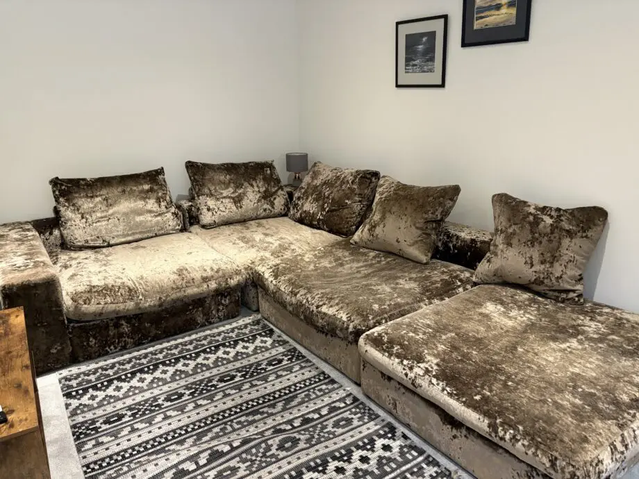 Grey crushed velvet sofa