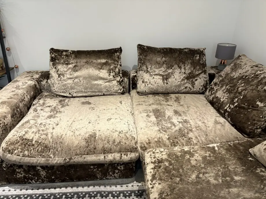 Grey crushed velvet sofa