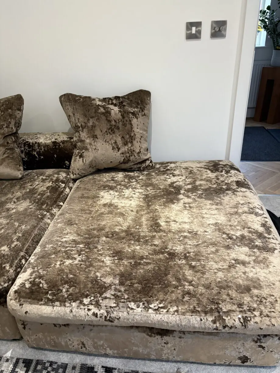 Grey crushed velvet sofa