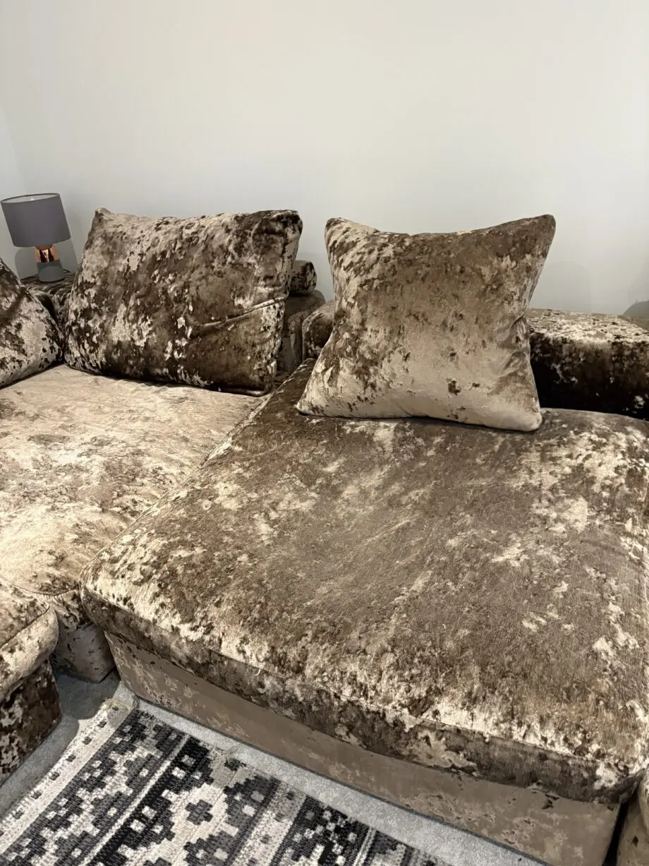 Grey crushed velvet sofa