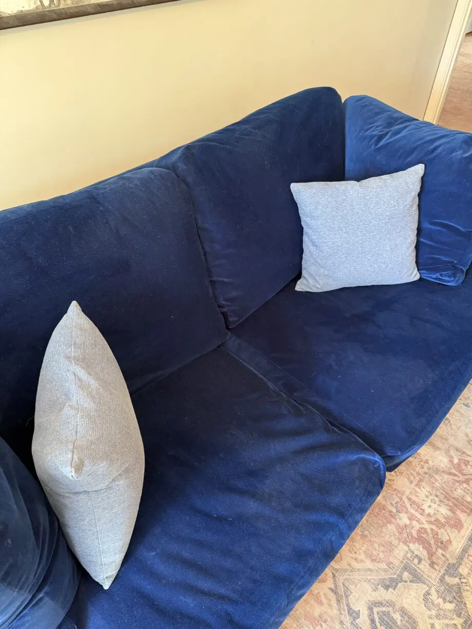 Clever velvet blue dusk large sofa oak legs