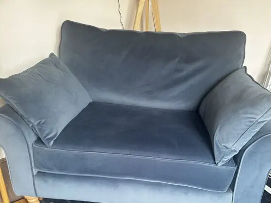 Next 'Mallory' Airforce Blue Velvet Snuggle Armchair