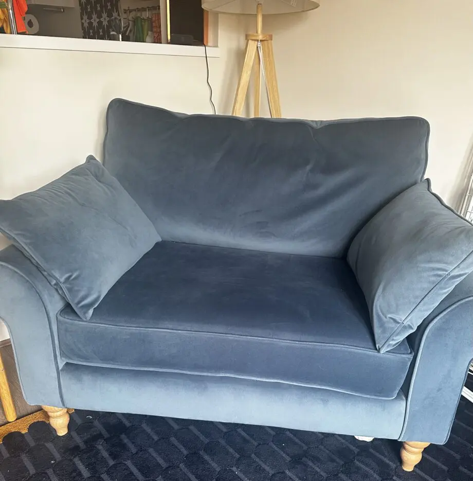 Next 'Mallory' Airforce Blue Velvet Snuggle Armchair