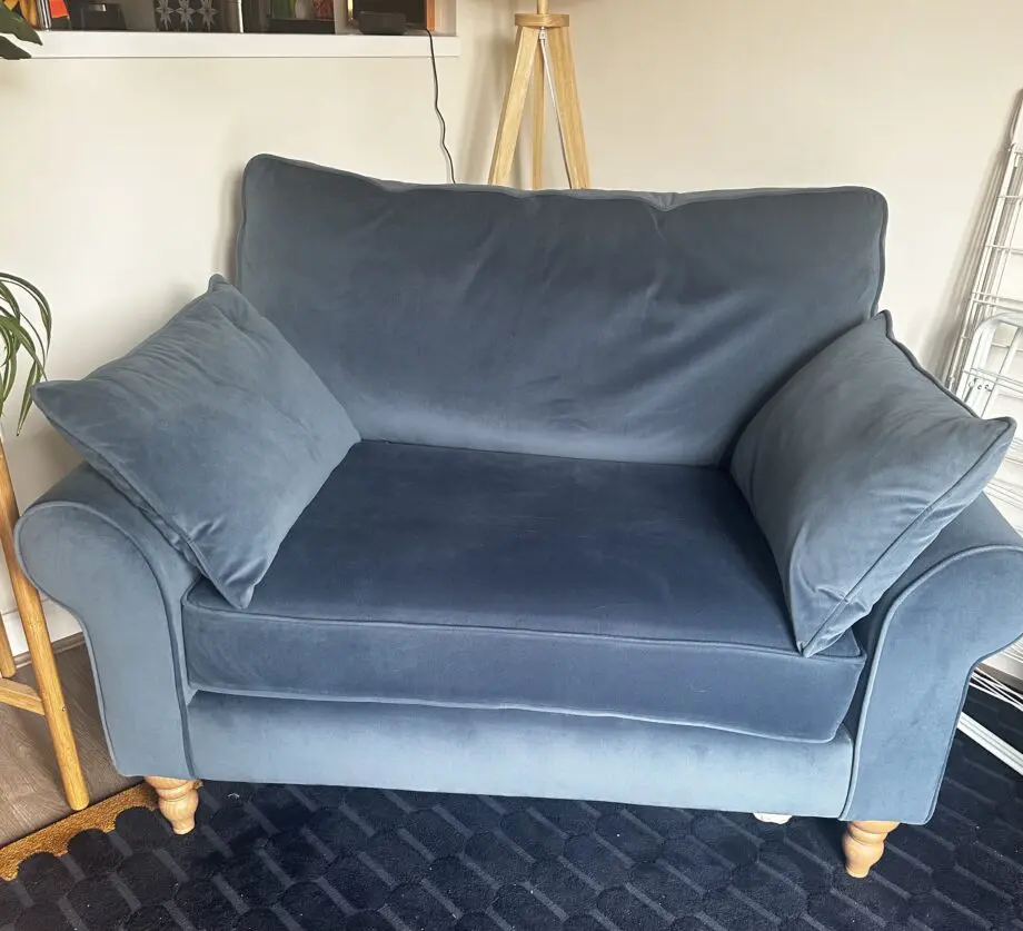 Next 'Mallory' Airforce Blue Velvet Snuggle Armchair