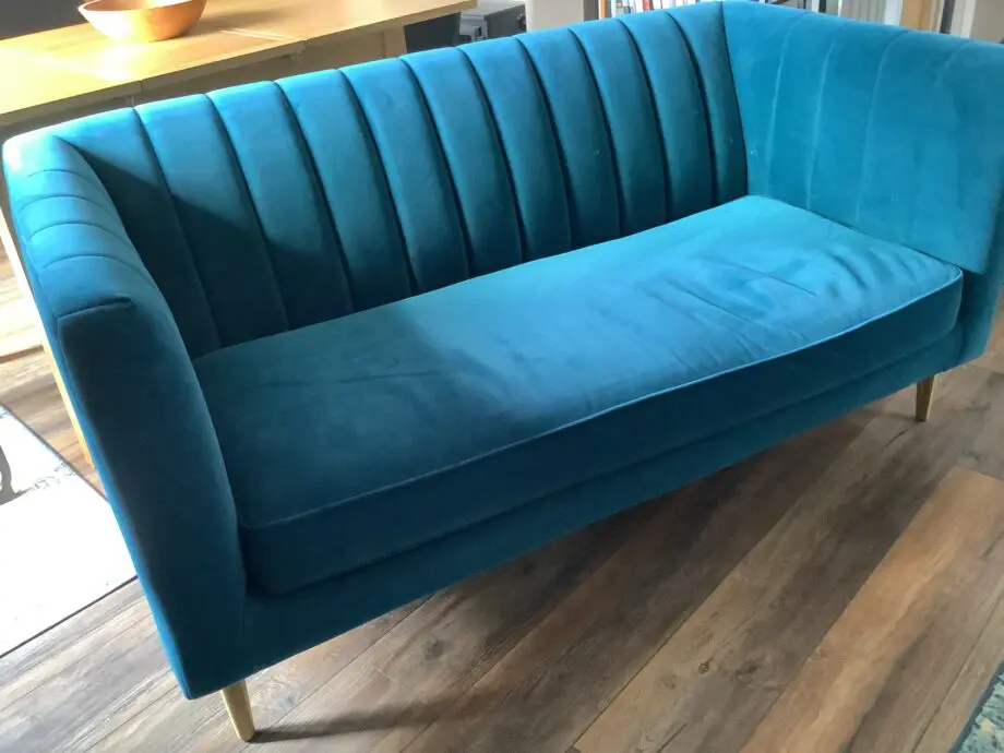 Made.com teal velvet sofa