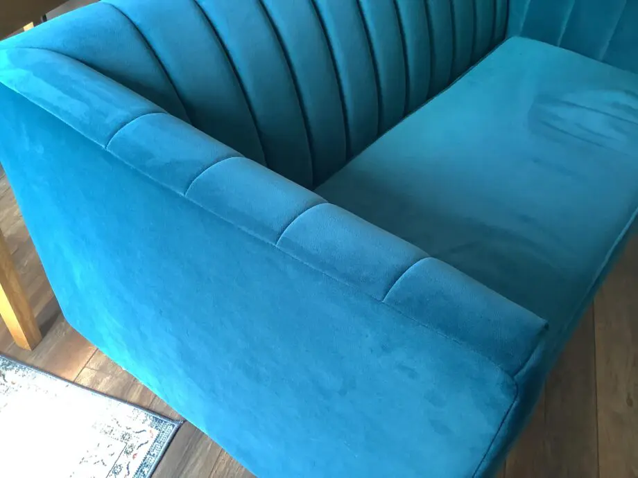Made.com teal velvet sofa
