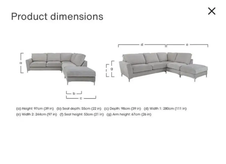 Furniture Village Kingston Grey Legend Classic Back Corner Sofa