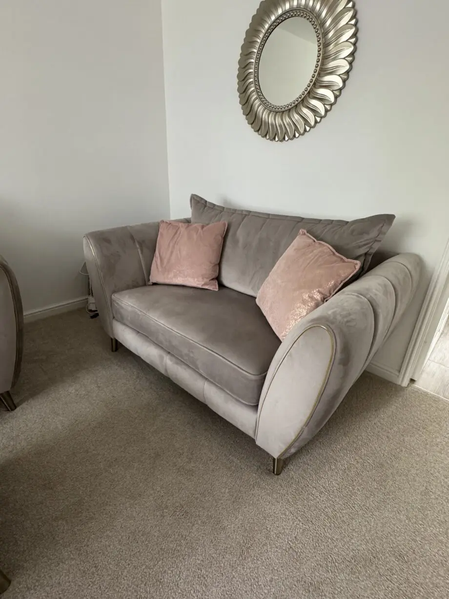 Nearly New Sofology Gabrielle Grey Sofa, Love Seat and Footstool