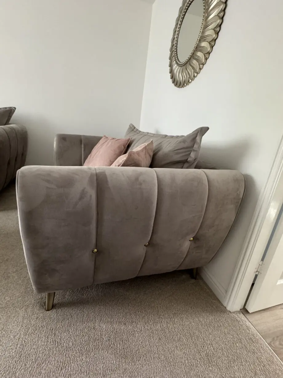 Nearly New Sofology Gabrielle Grey Sofa, Love Seat and Footstool
