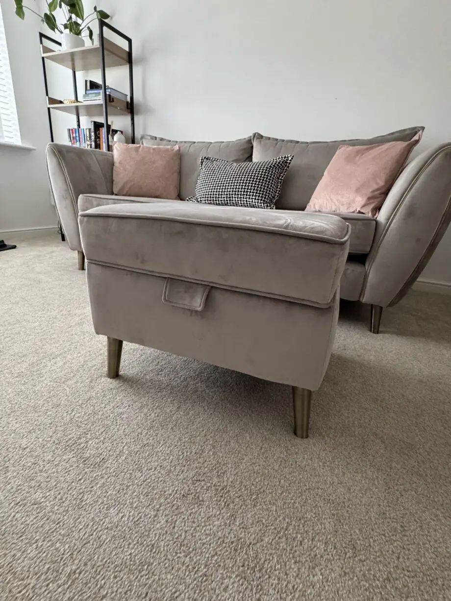 Nearly New Sofology Gabrielle Grey Sofa, Love Seat and Footstool
