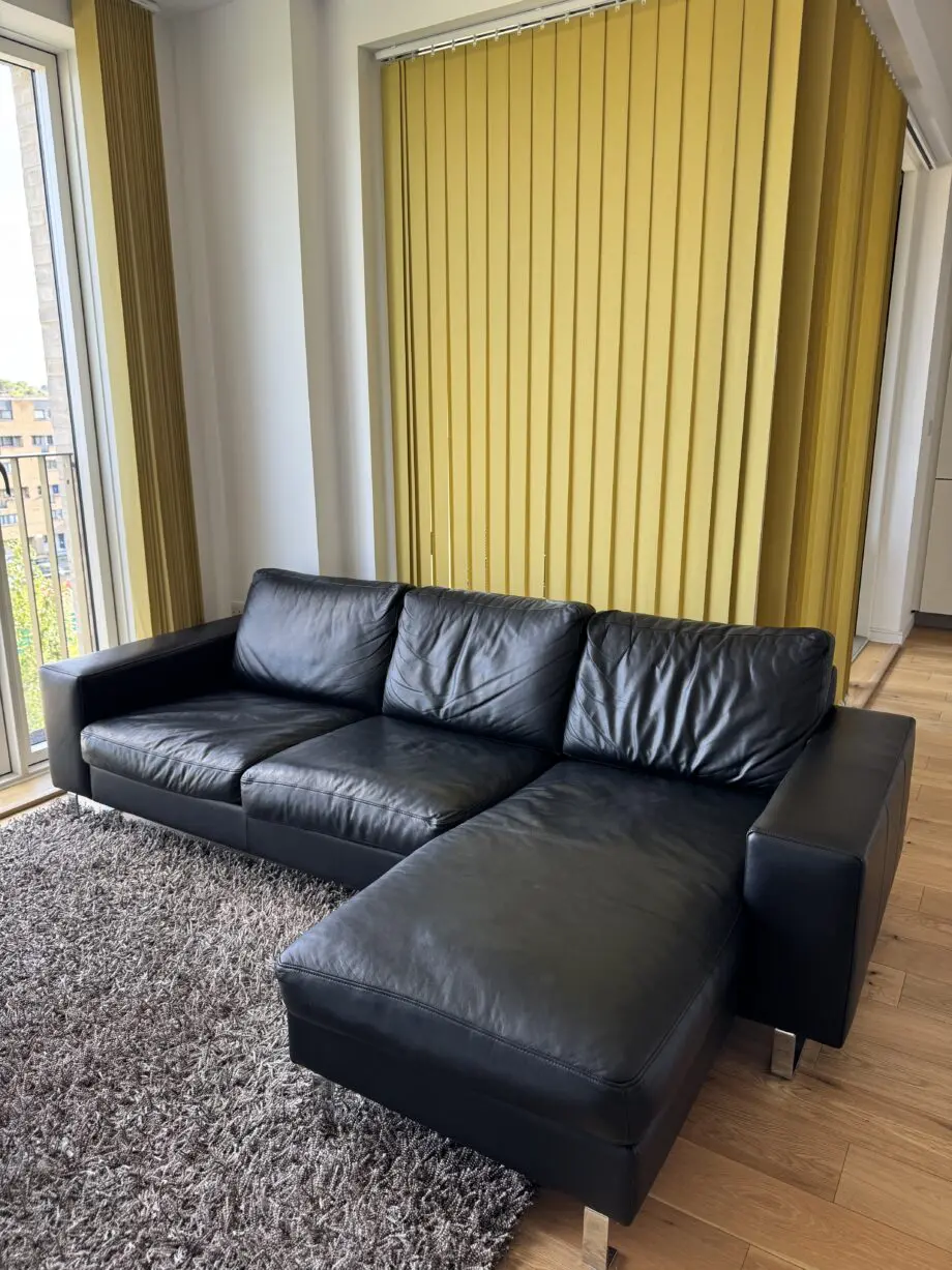 BoConcept Black Leather Modular Chaise Sofa-Chrome Legs, Revirsible Layout, 2.38m wide