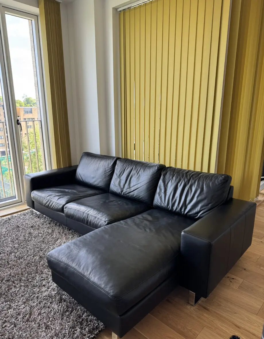 BoConcept Black Leather Modular Chaise Sofa-Chrome Legs, Revirsible Layout, 2.38m wide
