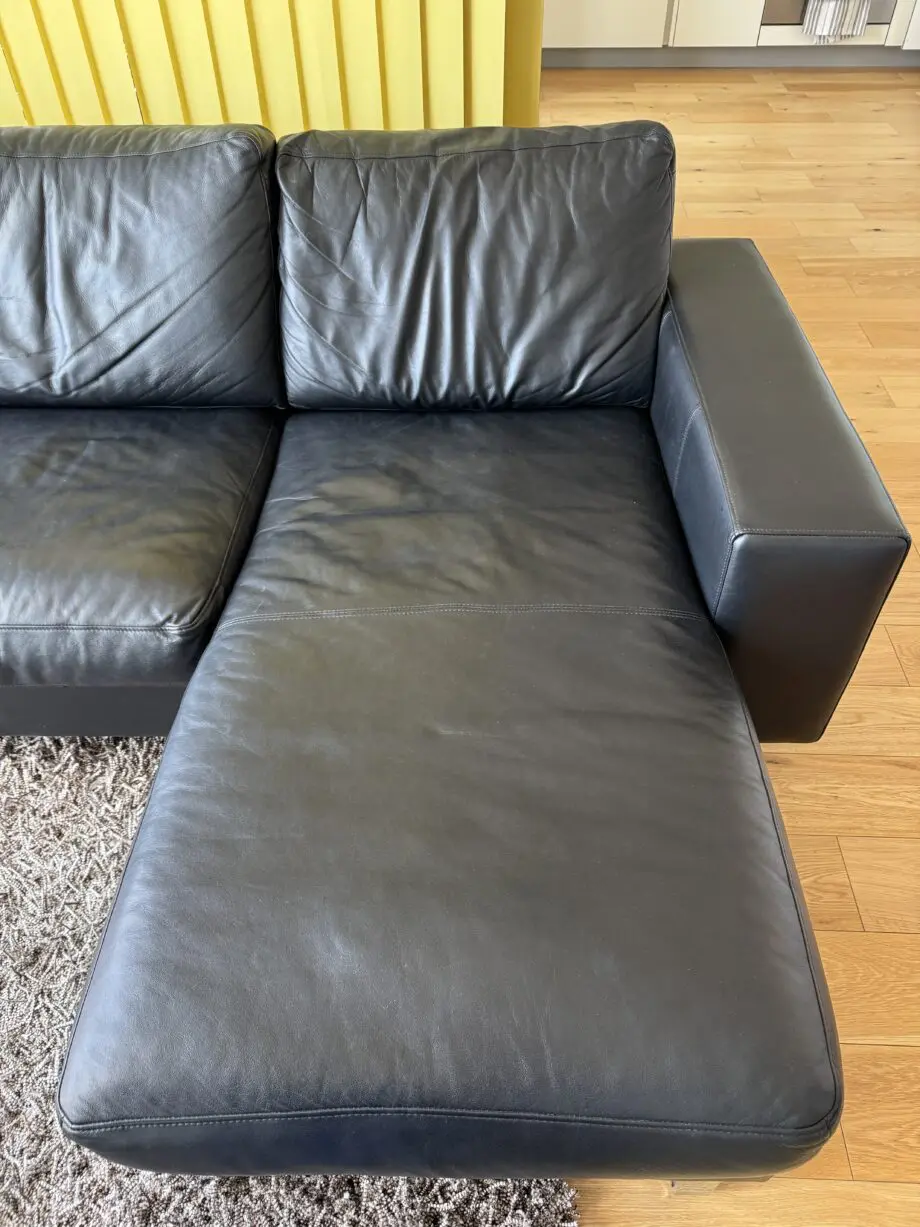 BoConcept Black Leather Modular Chaise Sofa-Chrome Legs, Revirsible Layout, 2.38m wide
