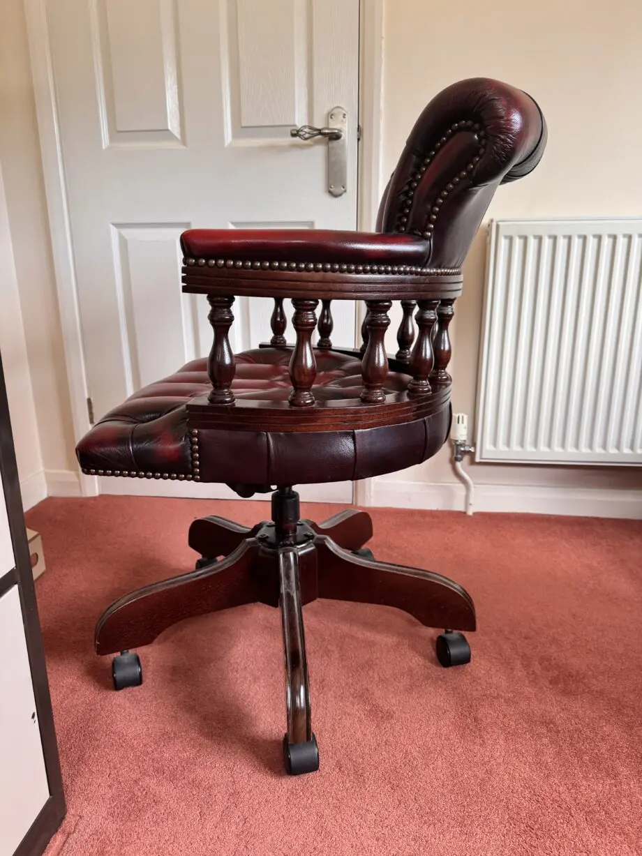 Deep Red Leather Vintage Swivel Desk Chair