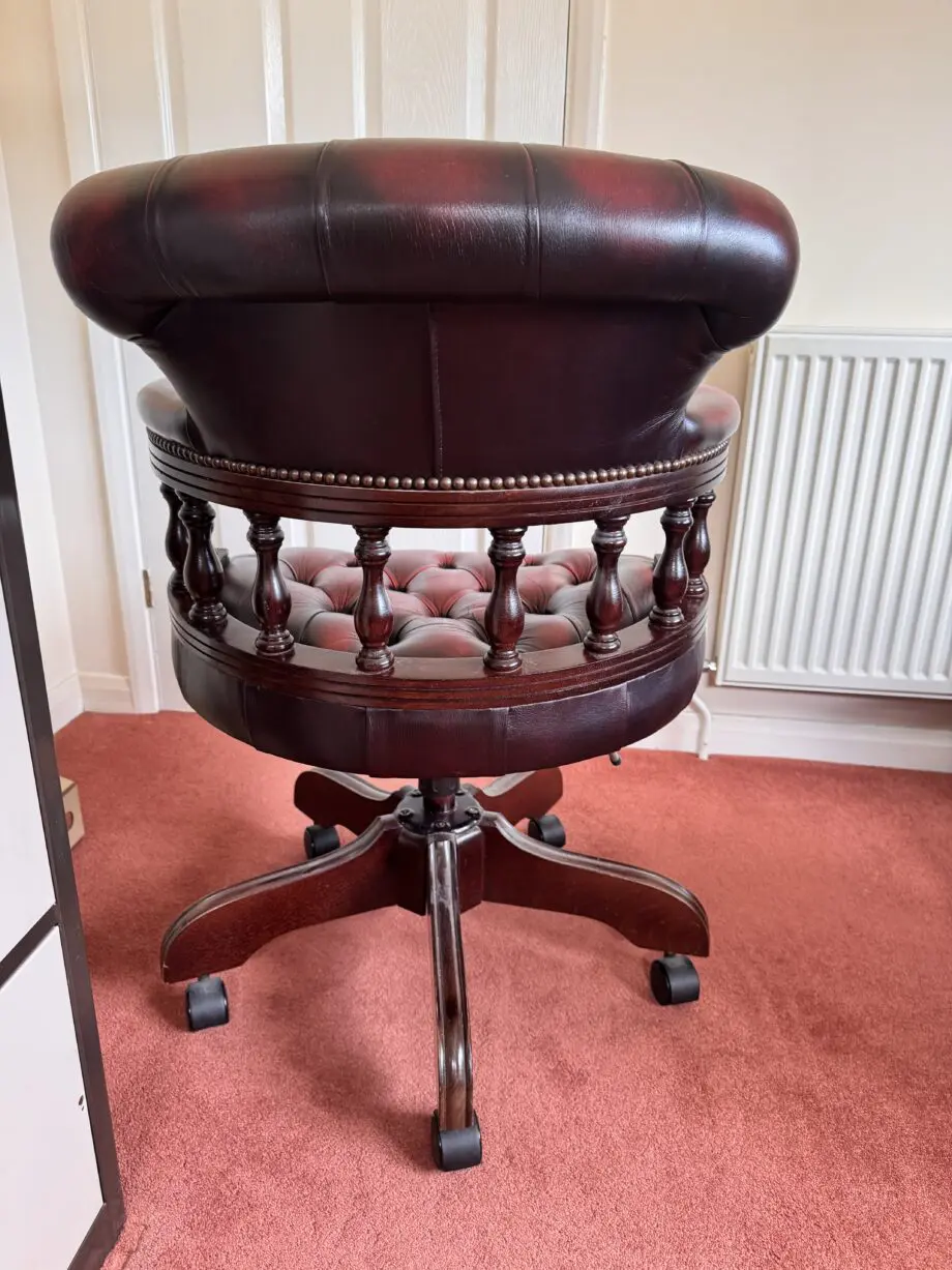 Deep Red Leather Vintage Swivel Desk Chair