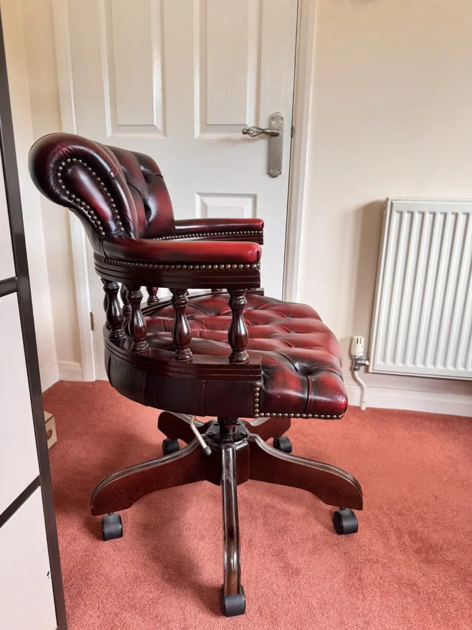 Deep Red Leather Vintage Swivel Desk Chair