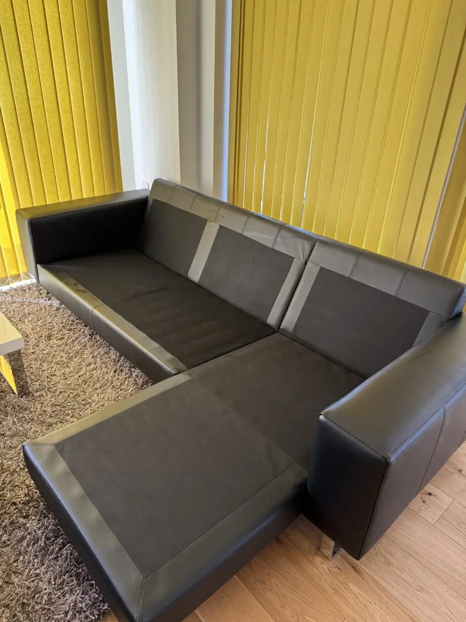 BoConcept Black Leather Modular Chaise Sofa-Chrome Legs, Revirsible Layout, 2.38m wide