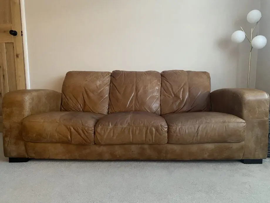 DFS natural brown leather sofa