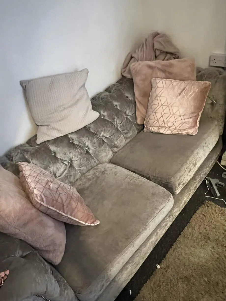 3 Seater sofa and crushed velvet silver
