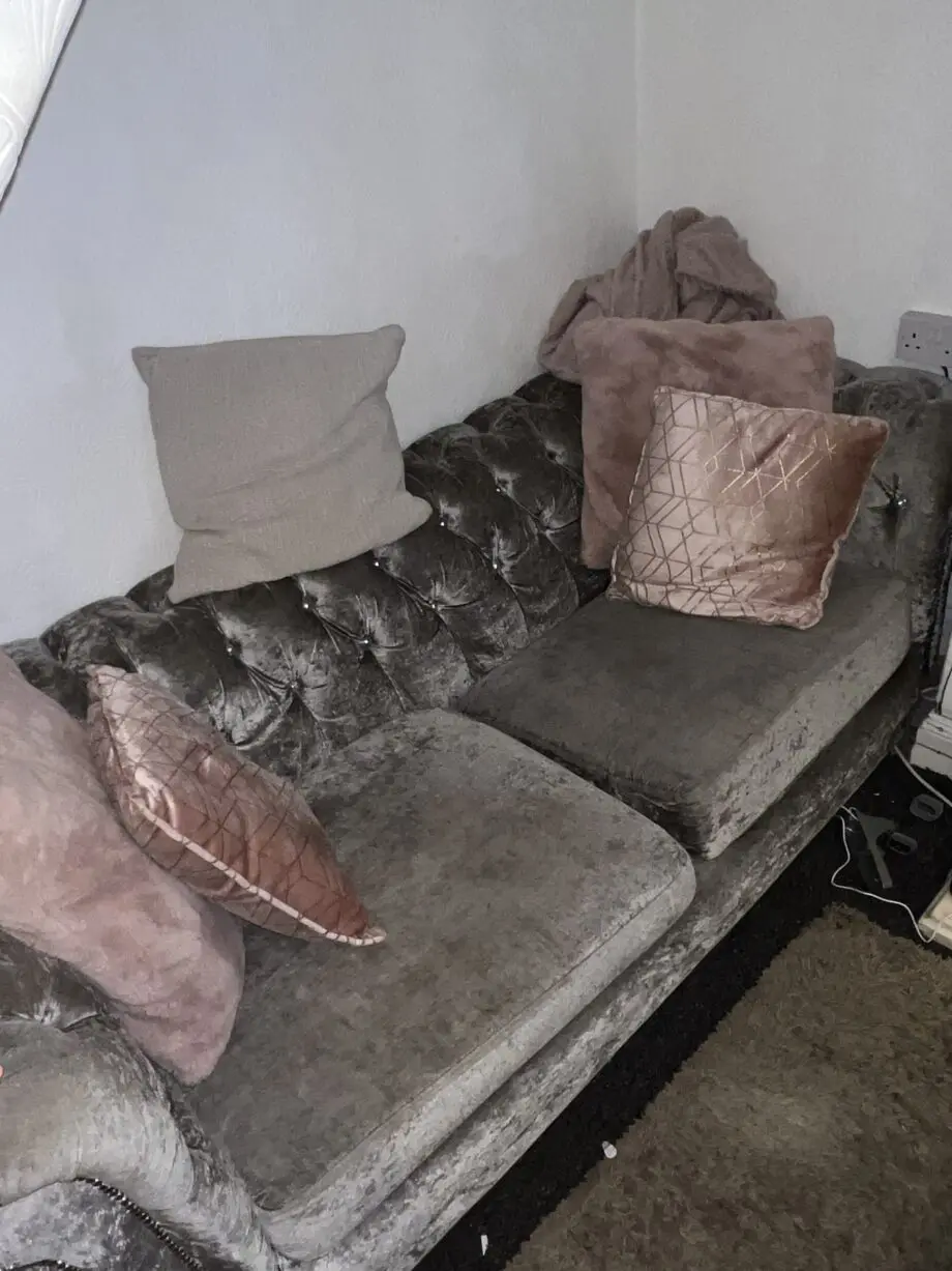3 Seater sofa and crushed velvet silver