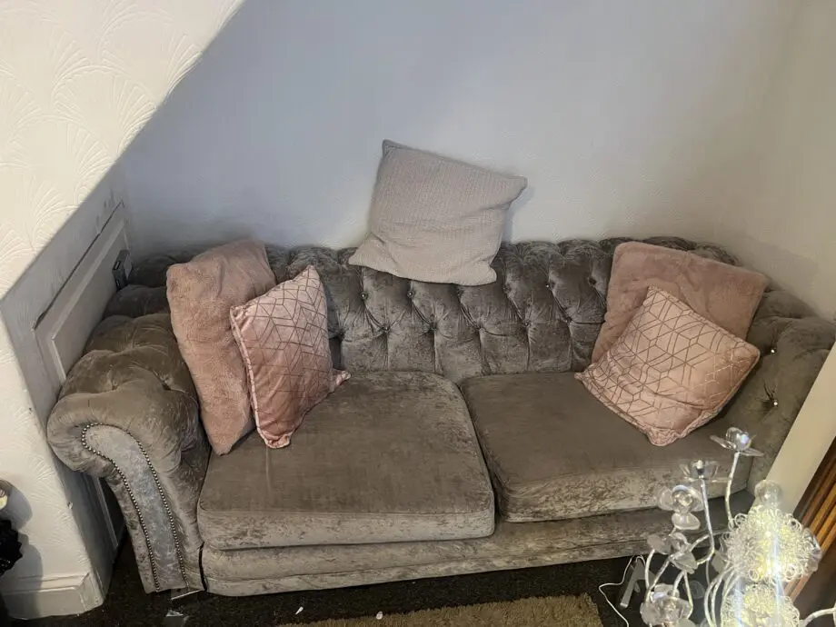3 Seater sofa and crushed velvet silver