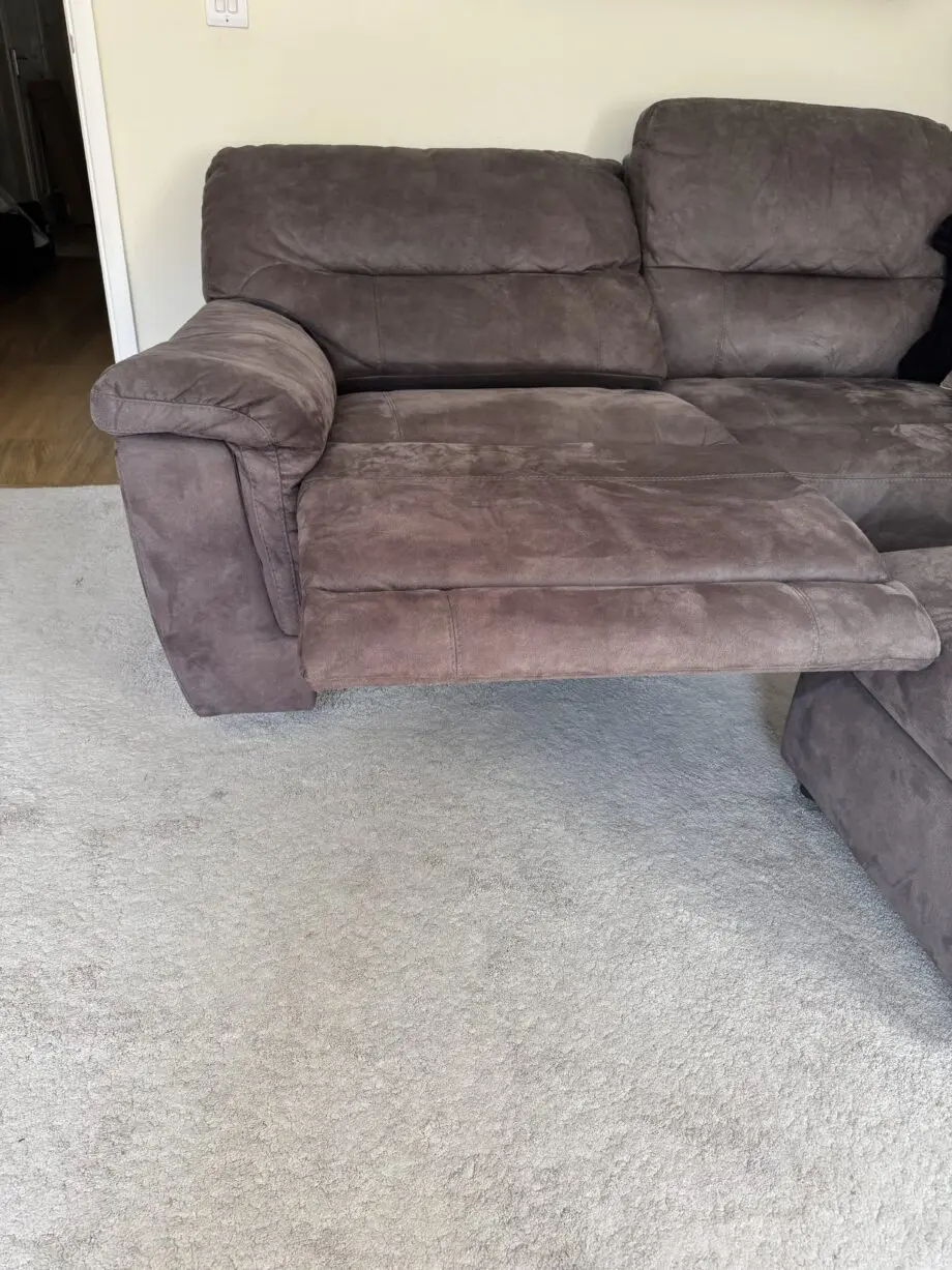 Dfs Grey Suede Electric Recliner Two Corner Sofa With USB