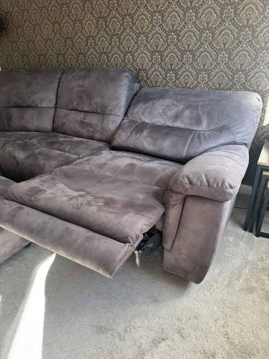 Dfs Grey Suede Electric Recliner Two Corner Sofa With USB