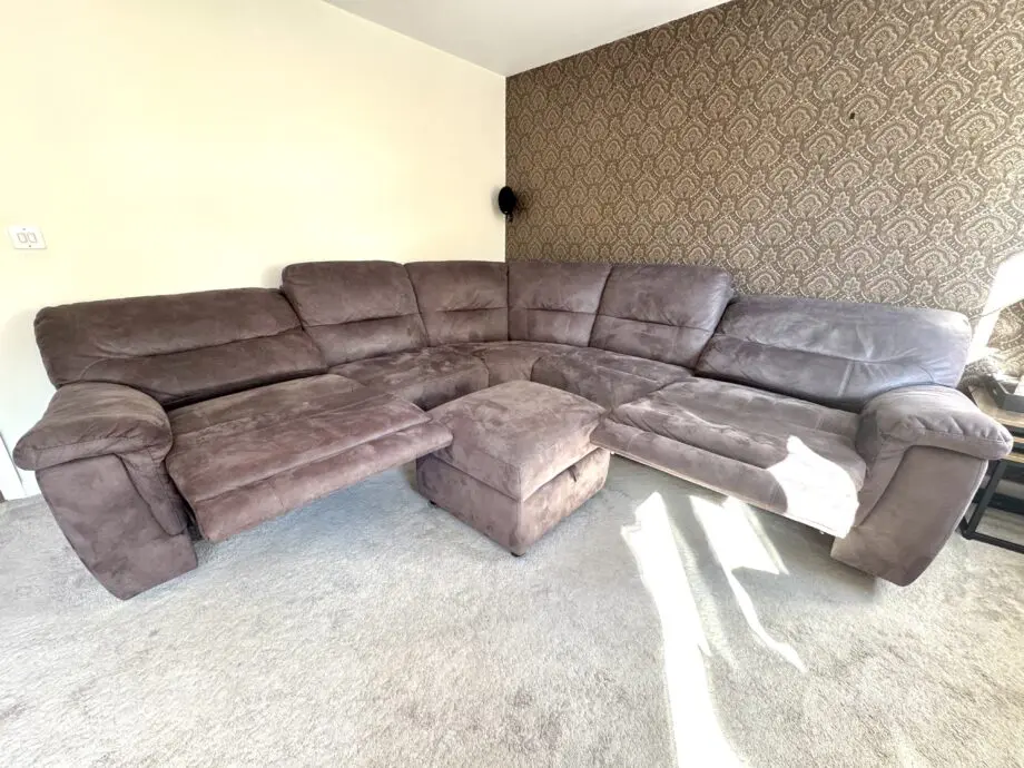 Dfs Grey Suede Electric Recliner Two Corner Sofa With USB