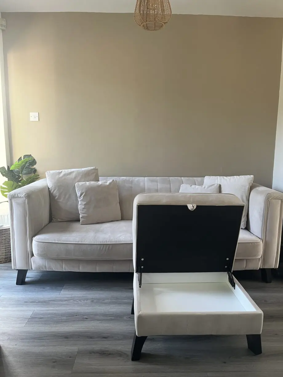 Steam Cleaned 3 Seater Sofology Sofa and Storage Pouffe - Fluted Isla Beige