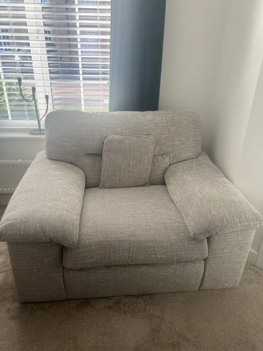 Oak furniture land Morgan armchair love seat in silver fabric