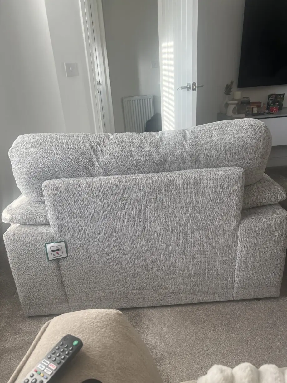 Oak furniture land Morgan armchair love seat in silver fabric