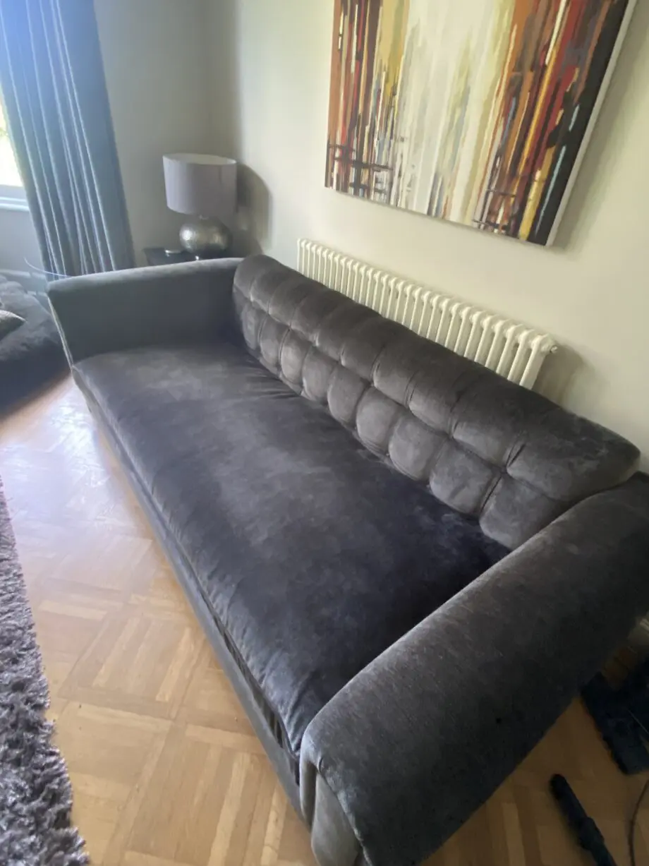 John Sankey dark grey velvet handmade large buttoned sofa
