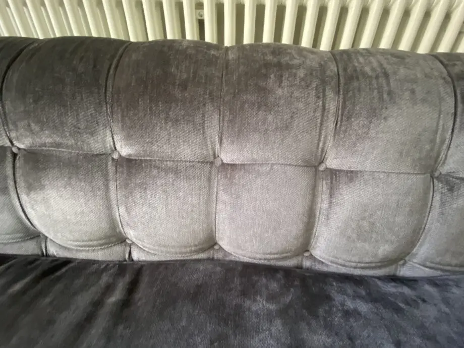 John Sankey dark grey velvet handmade large buttoned sofa