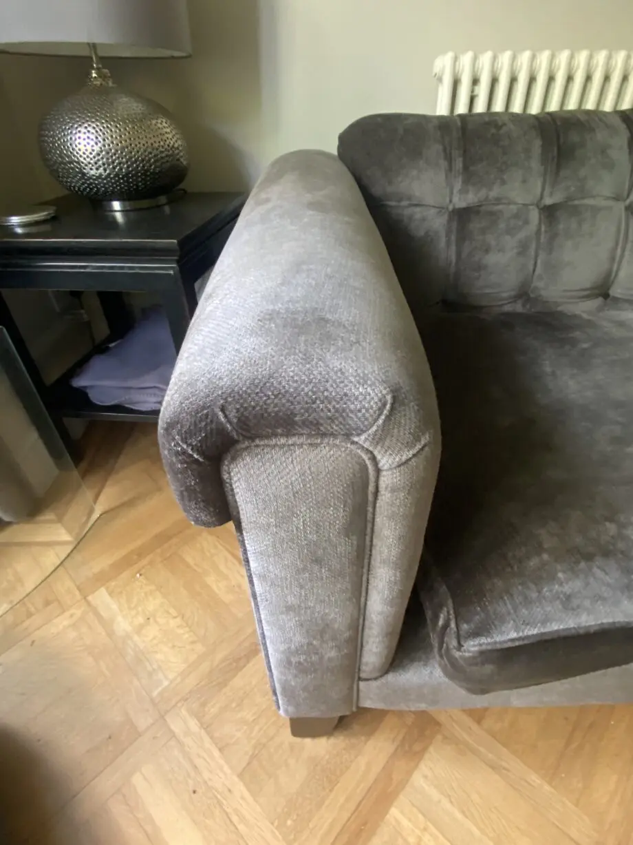 John Sankey dark grey velvet handmade large buttoned sofa