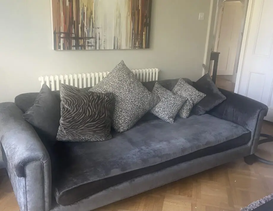John Sankey dark grey velvet handmade large buttoned sofa