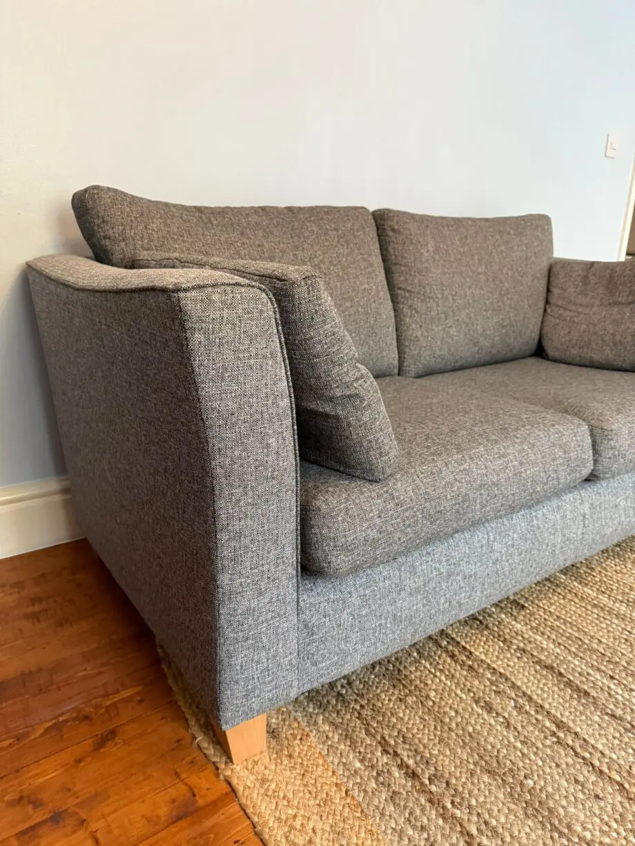 Marks & Spencer’s grey fabric 2 seater sofa. Bought brand new 3 years ago.