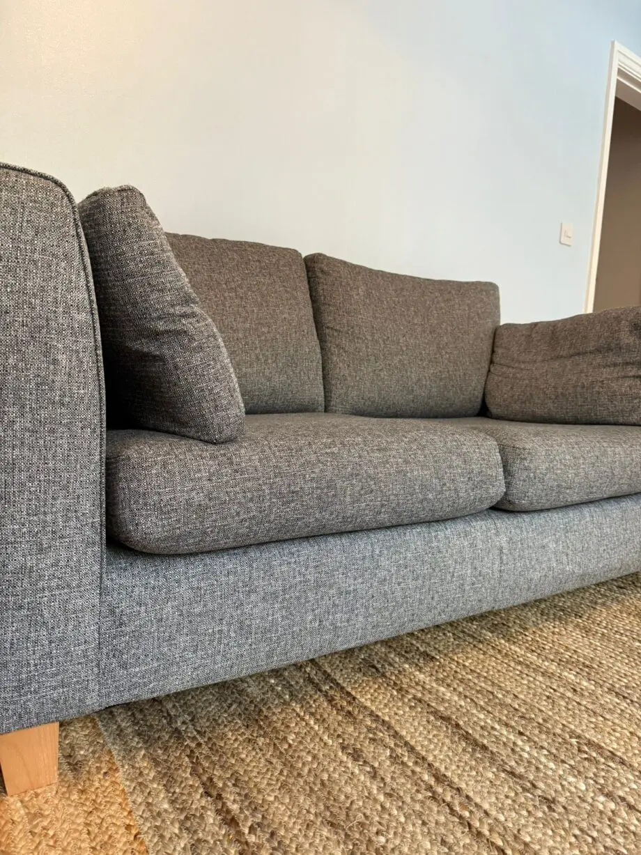 Marks & Spencer’s grey fabric 2 seater sofa. Bought brand new 3 years ago.