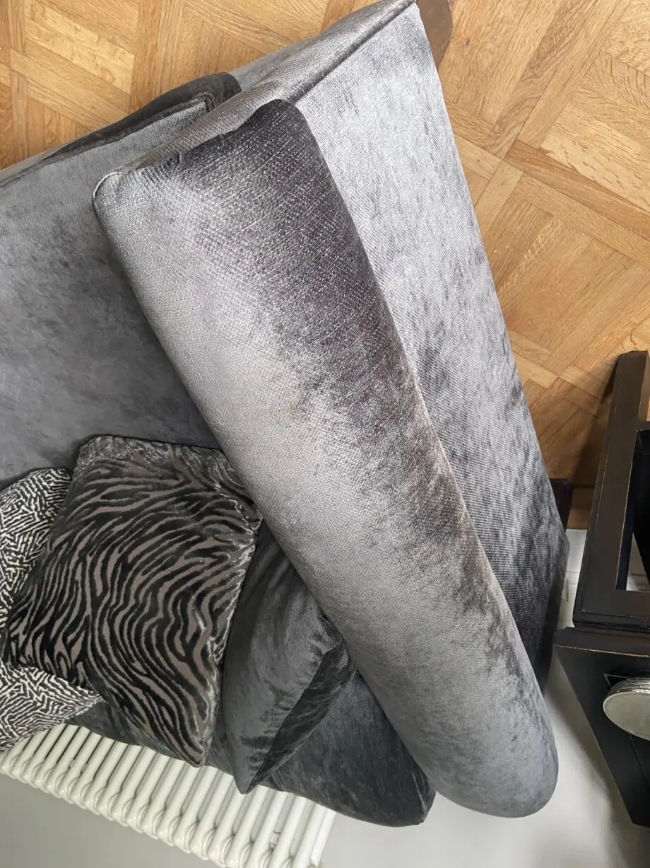 John Sankey dark grey velvet handmade large buttoned sofa