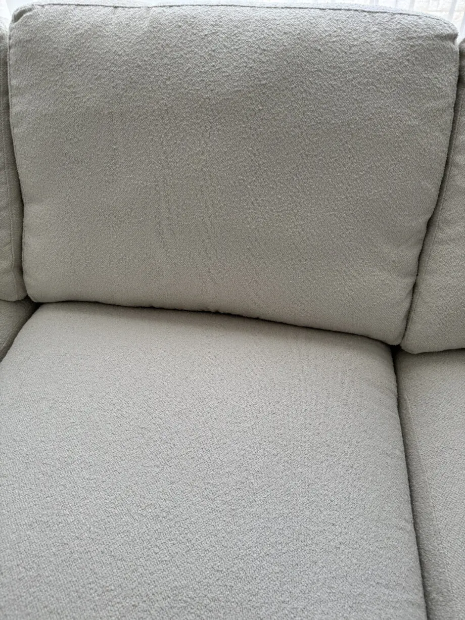 DFS Calix 3 seater sofa with chaise long in ivory boucle with matching footstool