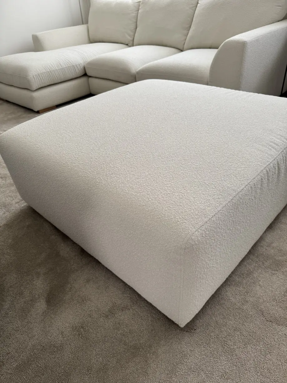DFS Calix 3 seater sofa with chaise long in ivory boucle with matching footstool
