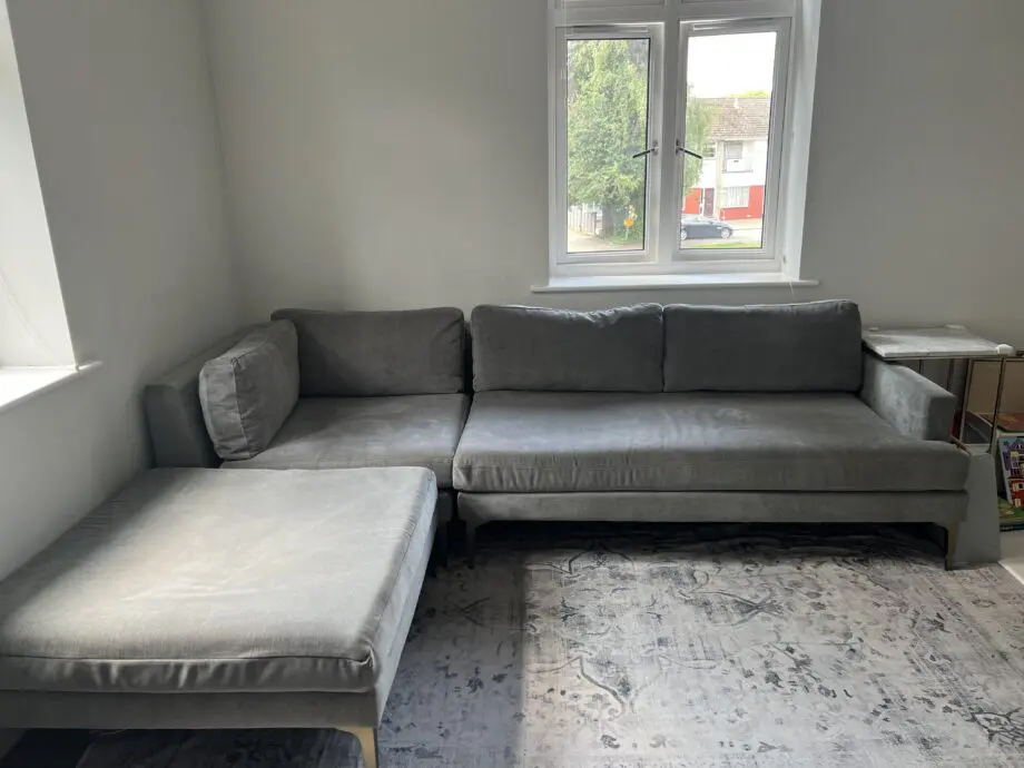 West Elm, Grey, Andes 3-Piece Ottoman Chaise Sofa and Footstool