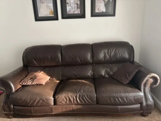 DFS 3 seater brown leather sofa
