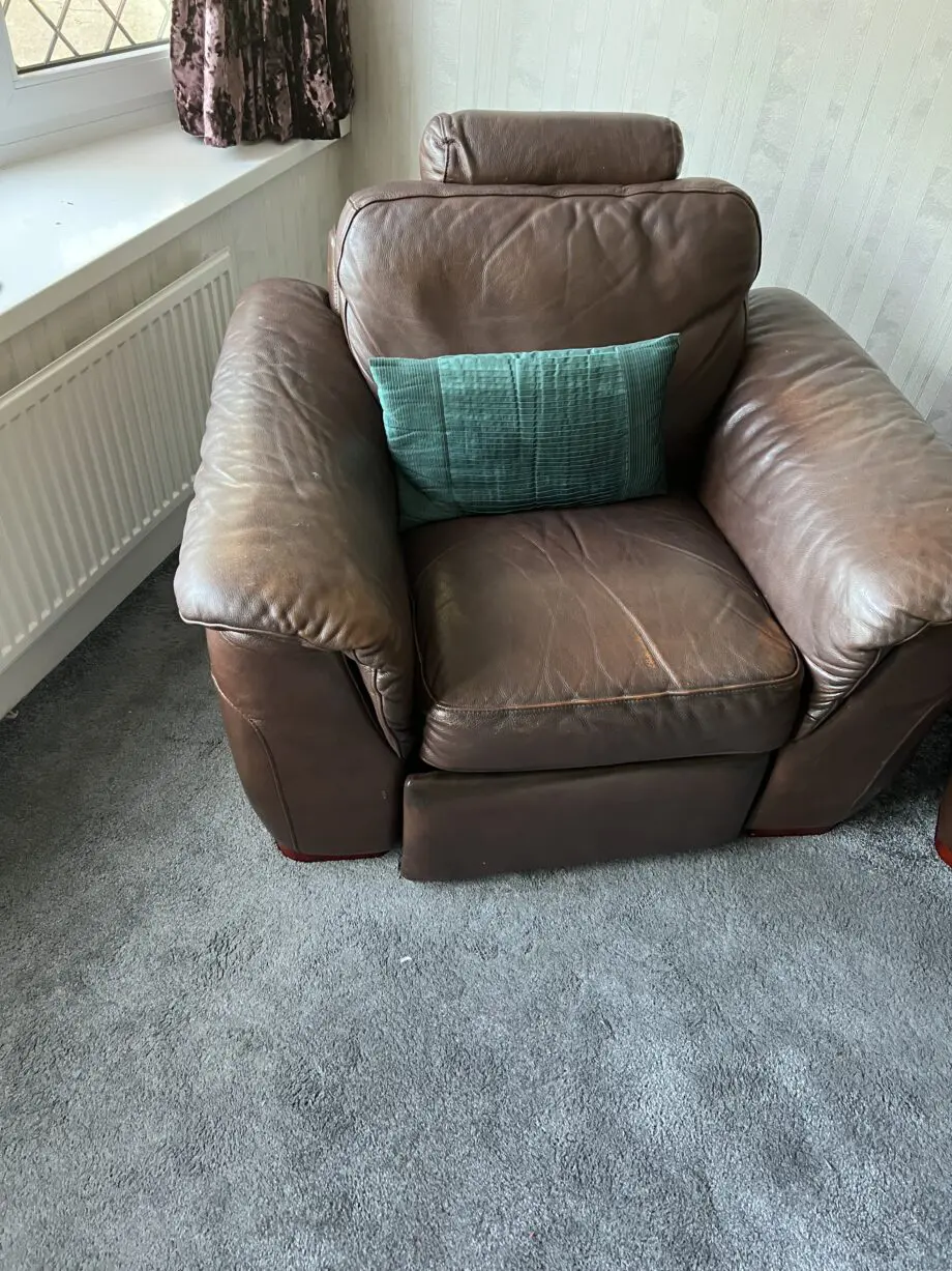 Real leather three piece sofa set.