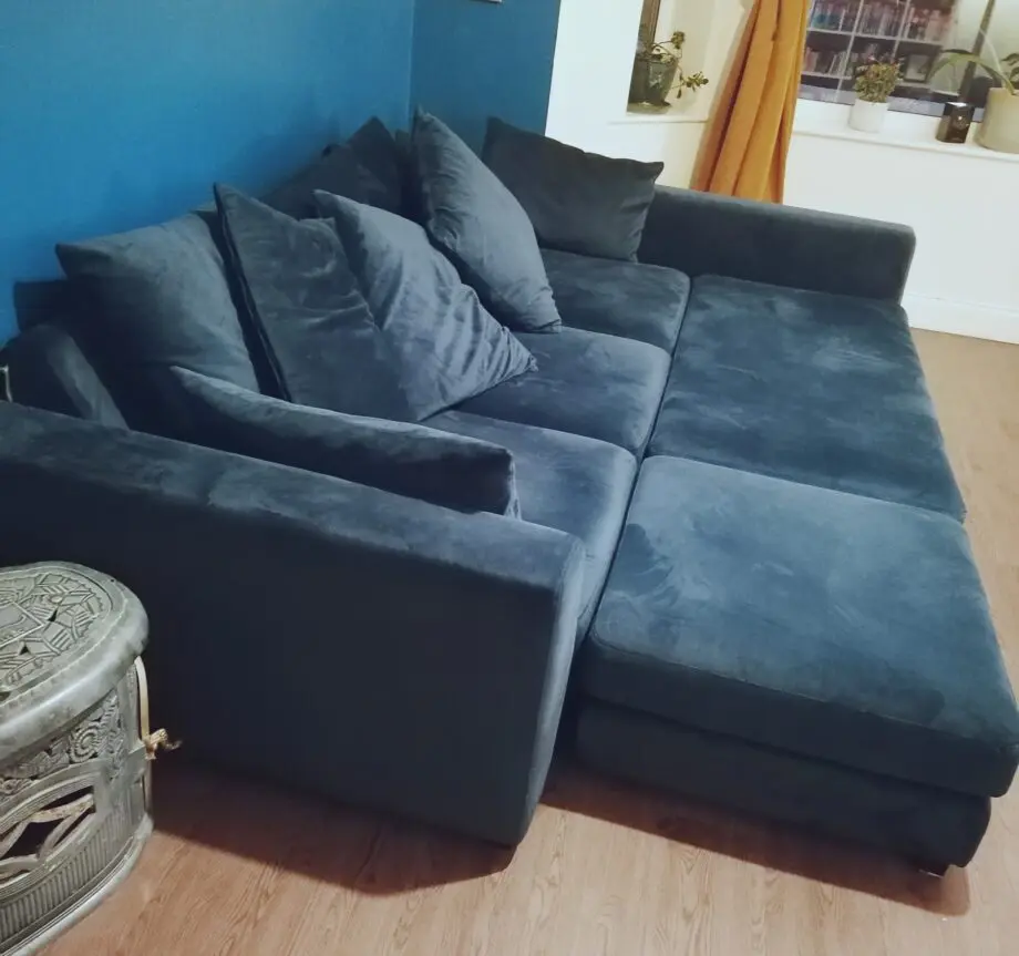 DFS Teal Corner Sofa and Sofa Bed with Footstall