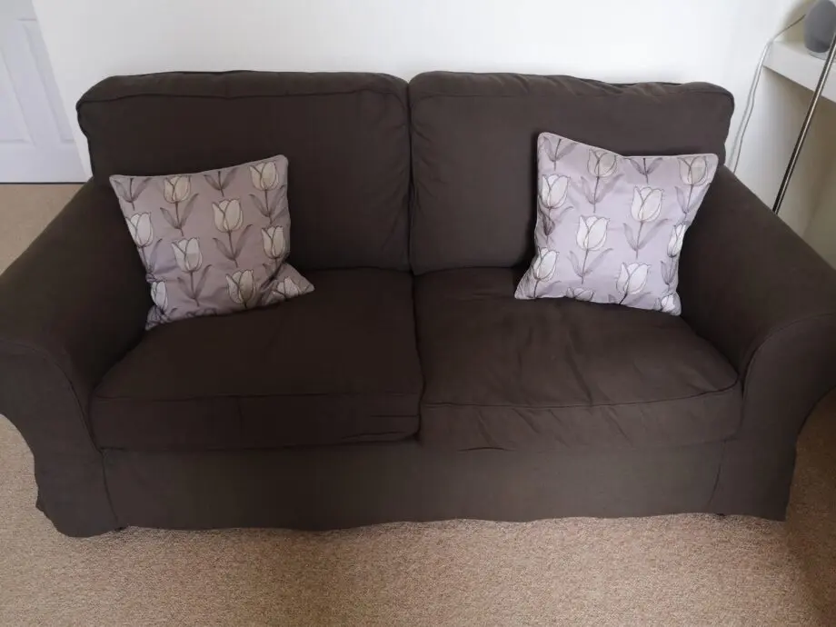 2xEktorp Ikea Svanby brown two seater sofa and storage footstool