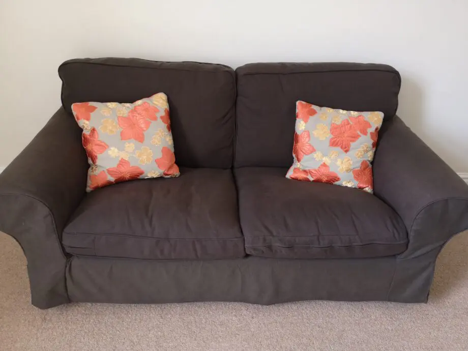 2xEktorp Ikea Svanby brown two seater sofa and storage footstool