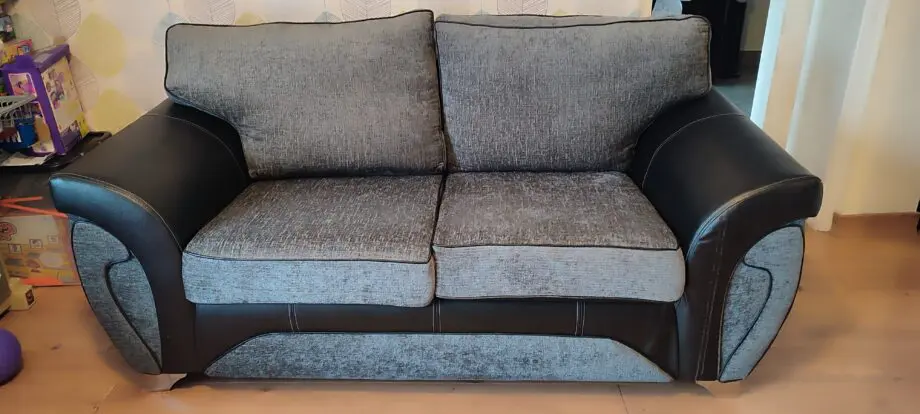 2 Seater grey/black fabric sofa