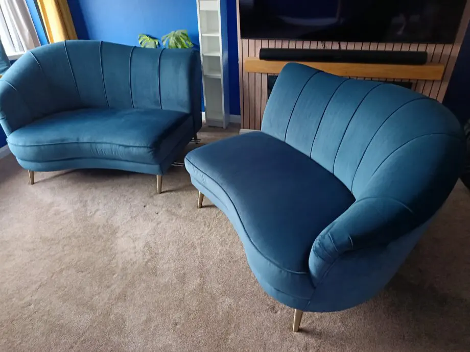 Sofology Perle 4 Seater Split Curved Sofa with Perle Designed Footstool
