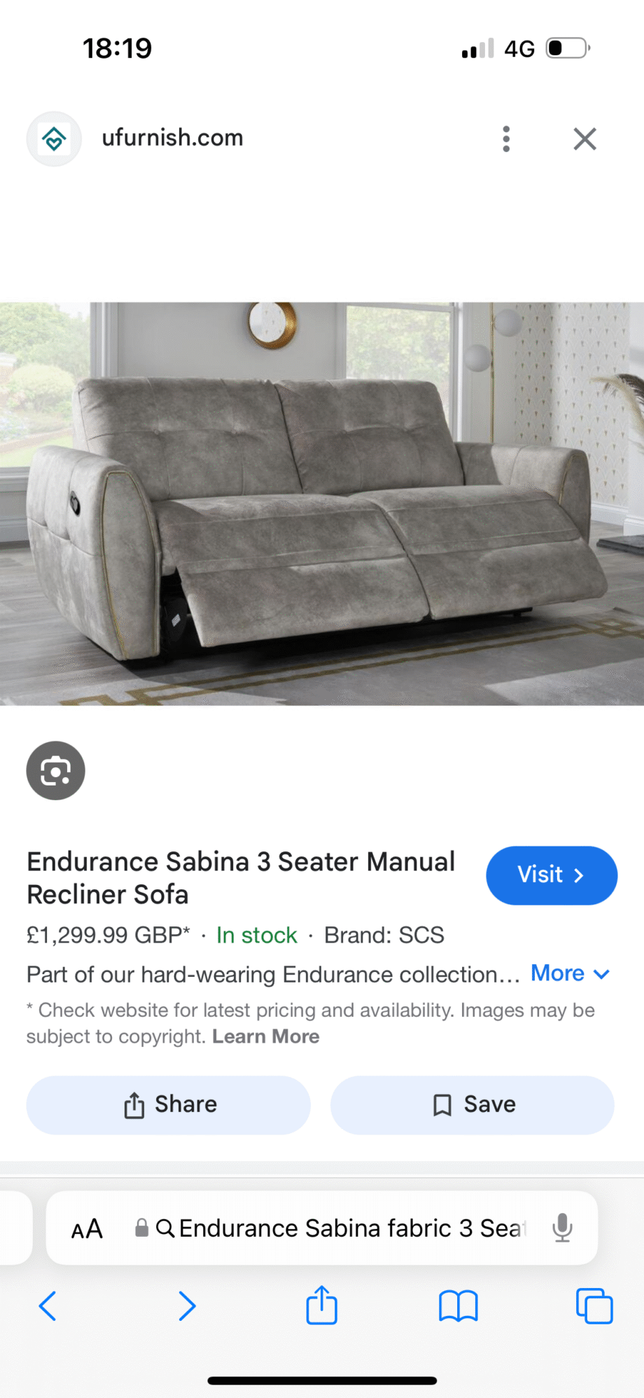Endurance Sabina 3 Seater electric Recliner Sofa
